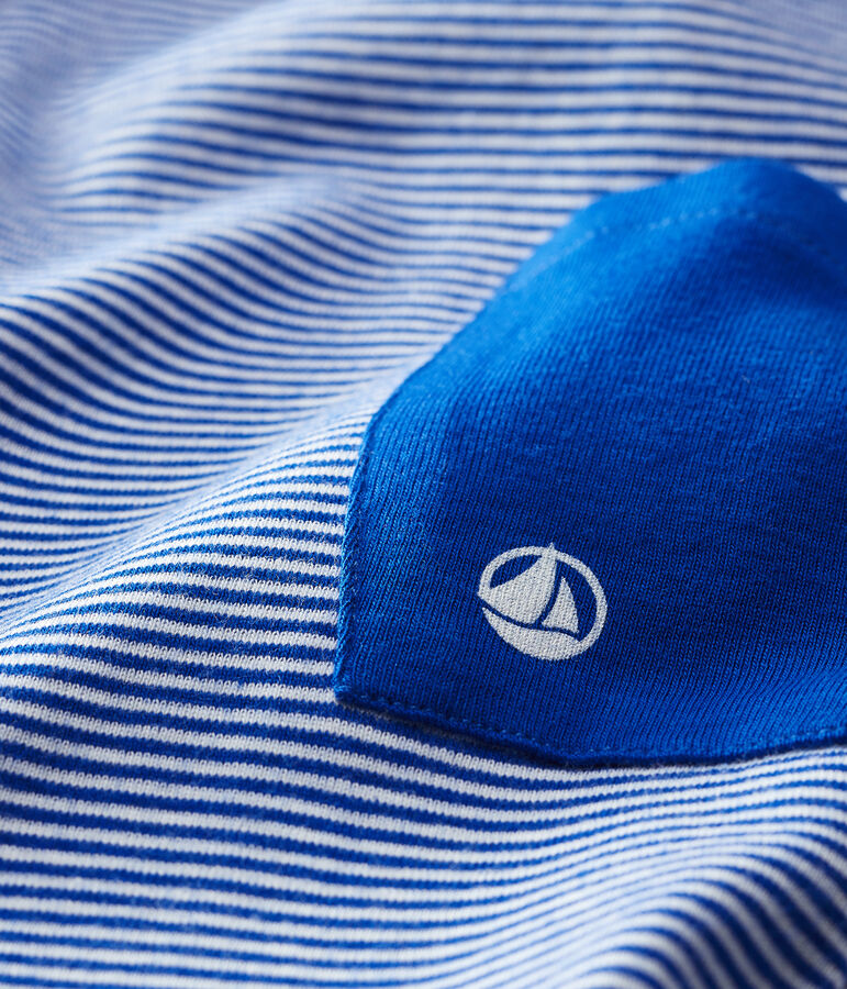 Combinaison courte en c&ocirc;te ray&eacute; b&eacute;b&eacute; gar&ccedil;on bleu SURF/blanc MARSHMALLOW