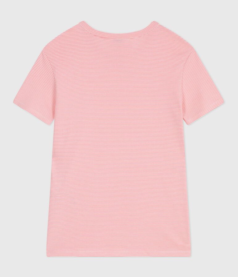 Tee-shirt femme en coton manches courtes &agrave; rayures rose GRETEL/blanc MARSHMALLOW