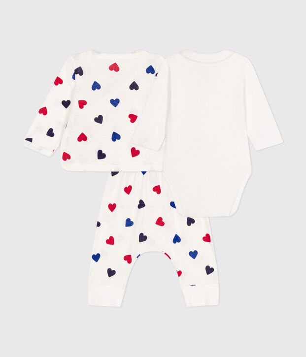 Ensemble 3 pi&egrave;ces en coton b&eacute;b&eacute; blanc/multicouleur