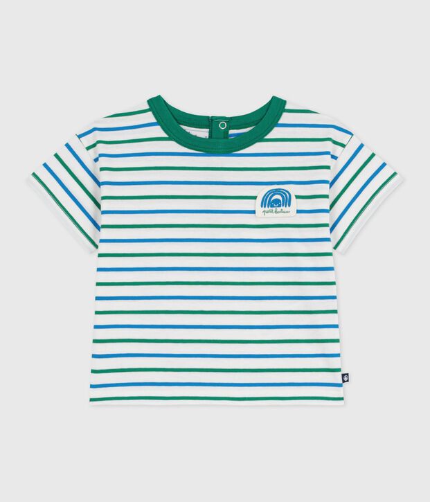 Tee-shirt b&eacute;b&eacute; en coton manches courtes, ray&eacute; blanc/multicouleur