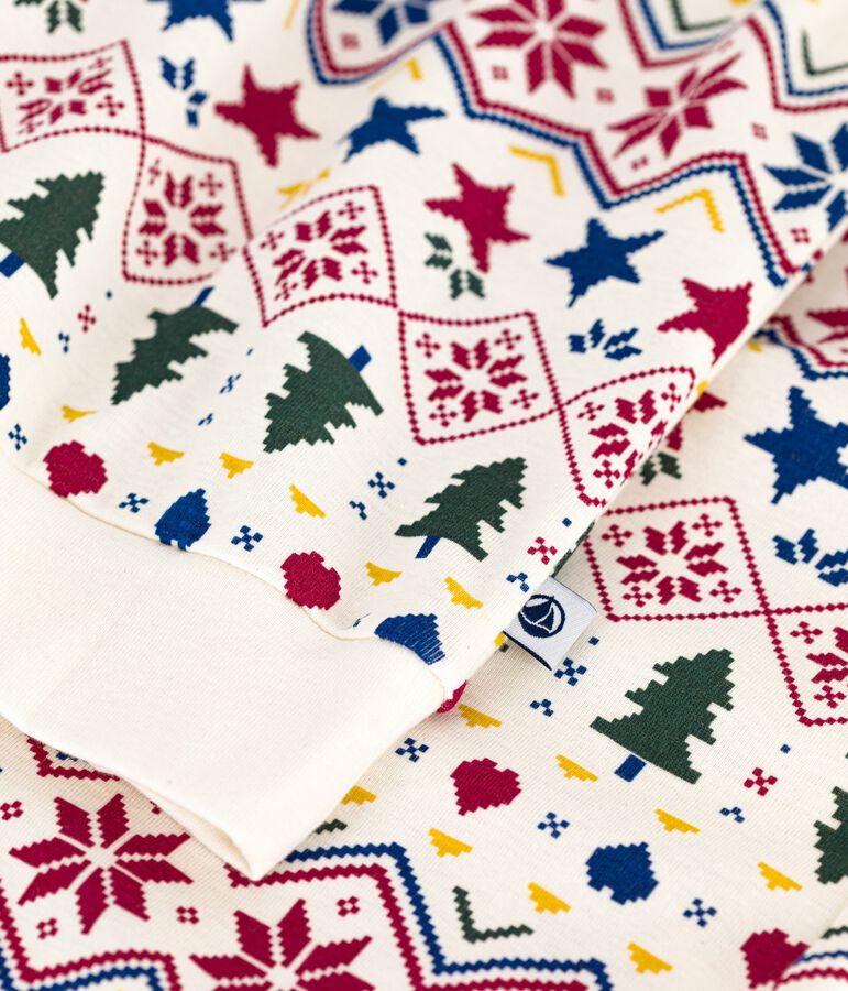 Pyjama femme en coton imprim&eacute; No&euml;l &eacute;cru/multicouleur