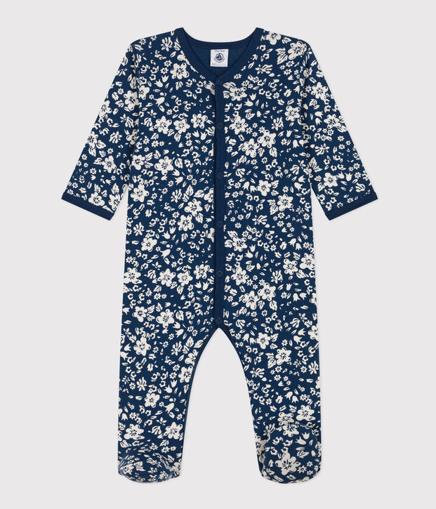 Pyjama b&eacute;b&eacute; fleurs en coton bleu/blanc