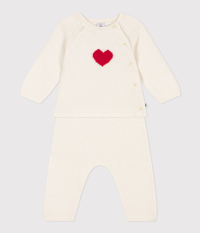Ensemble en tricot laine et coton motif coeur b&eacute;b&eacute; rouge MARSHMALLOW/blanc CORRIDA