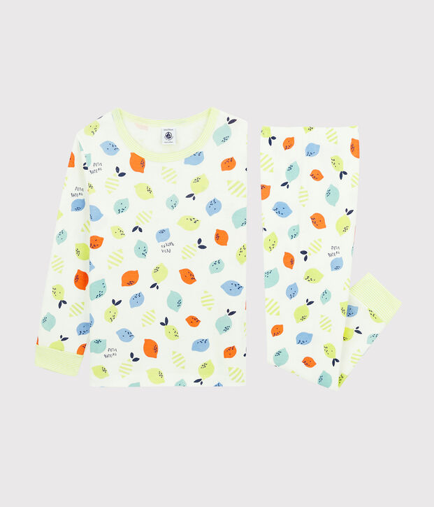 Pyjama imprim&eacute; citrons  petit gar&ccedil;on-petite fille en coton biologique blanc/multicouleur