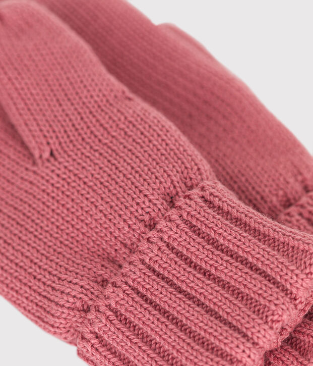 Moufles enfant en tricot unies doubl&eacute;es polaire rose