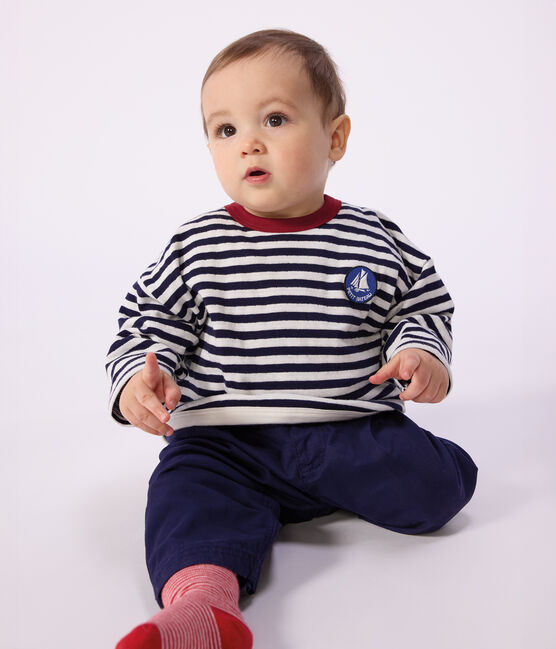 Tee-shirt bébé en coton à manches longues, rayé bleu SOIR/ MILK