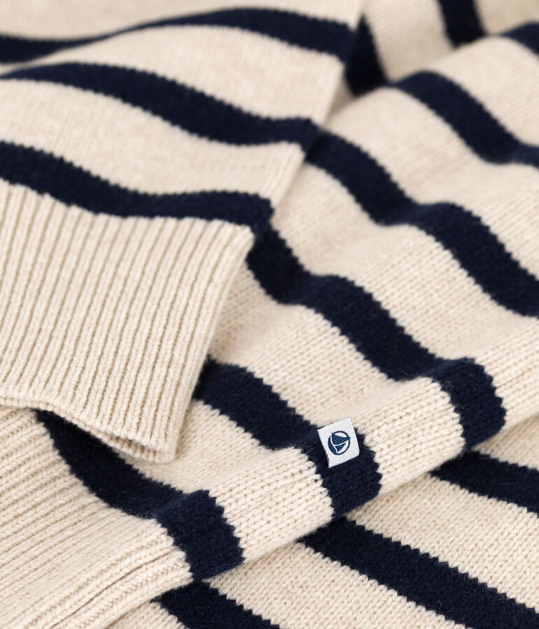 Pull en laine marini&egrave;re Femme &eacute;cru/bleu