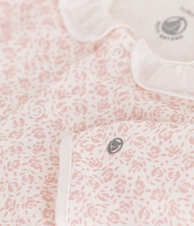 Pyjama imprim&eacute; fleurs en coton b&eacute;b&eacute; blanc/rose