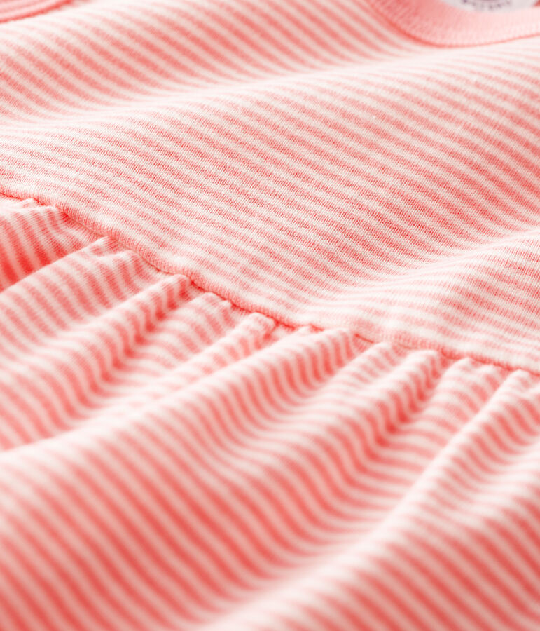 Robe ray&eacute;e sans manches en c&ocirc;te b&eacute;b&eacute; fille rose GRETEL/blanc MARSHMALLOW