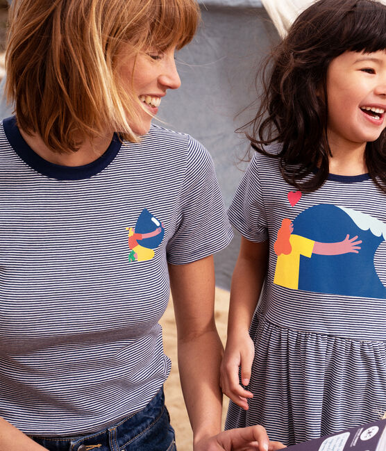 Tee-shirt L'ICONIQUE Water Family x Petit Bateau bleu MEDIEVAL/blanc MARSHMALLOW