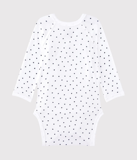 Body naissance fille manches longues imprimé blanc ECUME/bleu MEDIEVAL