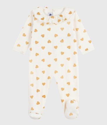 Pyjama bébé en velours ouverture au dos imprimé cœurs paillettes
