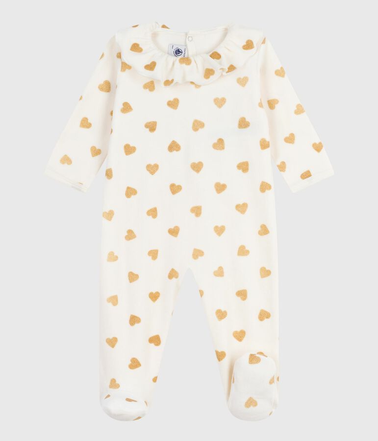 Pyjama b&eacute;b&eacute; en velours ouverture au dos imprim&eacute; c&oelig;urs paillettes &eacute;cru/jaune