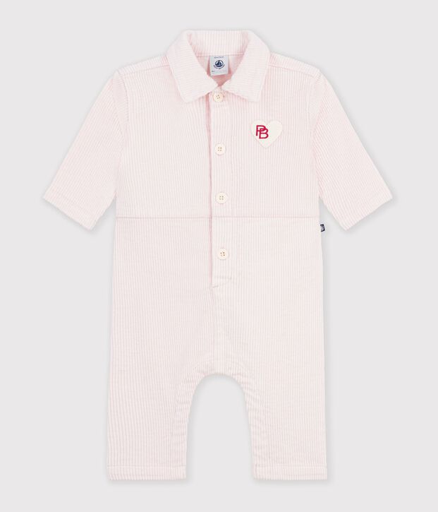 Combinaison longue b&eacute;b&eacute; en velours uni rose clair