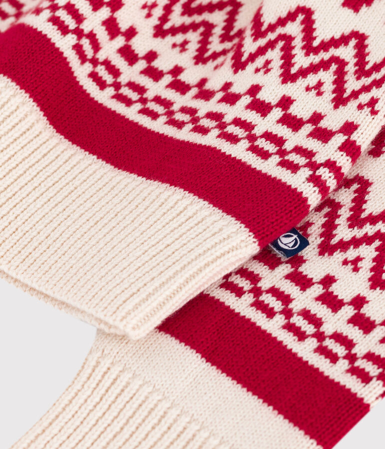 Pull enfant en laine et coton &agrave; motifs &eacute;cru/rouge