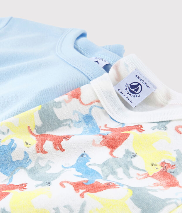 Lot de 2 tee-shirts manches courtes imprim&eacute; chats petit gar&ccedil;on en coton biologique multicouleur