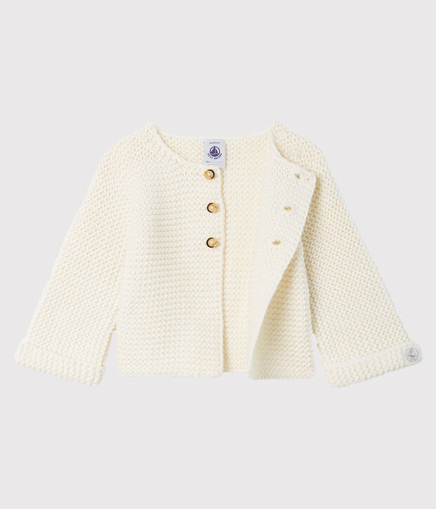 Cardigan laine et coton point mousse b&eacute;b&eacute; fille blanc