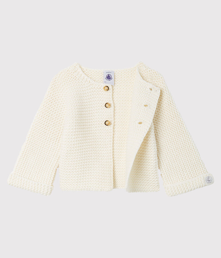 Cardigan laine et coton point mousse b&eacute;b&eacute; fille blanc