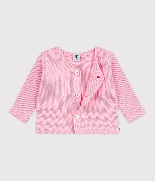 Cardigan b&eacute;b&eacute; tricot point mousse en coton rose clair