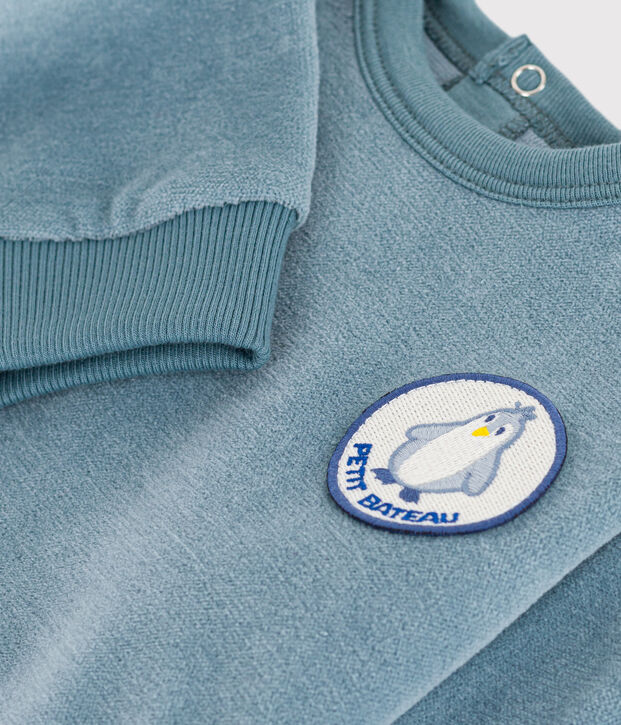 Sweatshirt b&eacute;b&eacute; en bouclette velours uni bleu
