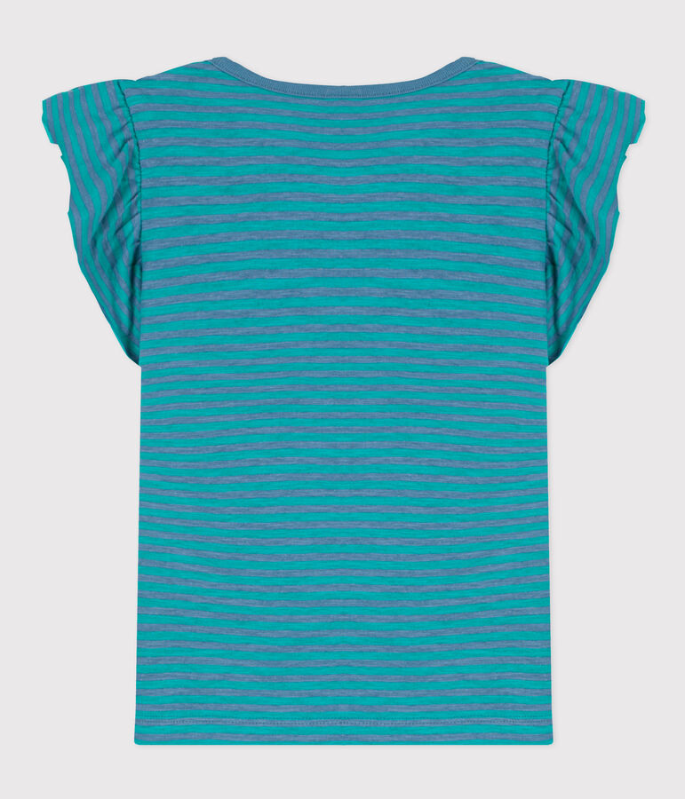 Tee-shirt ray&eacute; en coton enfant fille bleu/vert