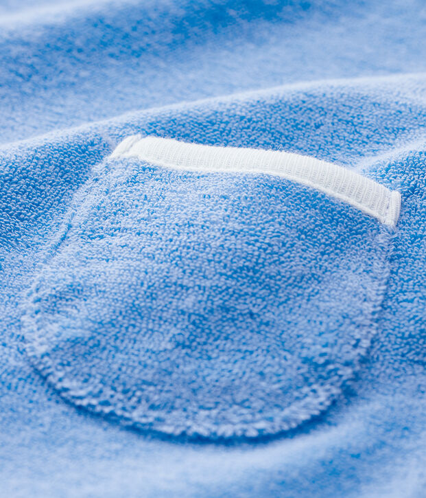 Salopette courte bleue b&eacute;b&eacute; en bouclette &eacute;ponge de coton biologique bleu