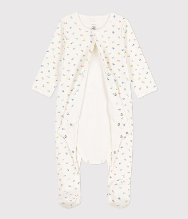 Bodyjama fleurs en coton blanc/multicouleur