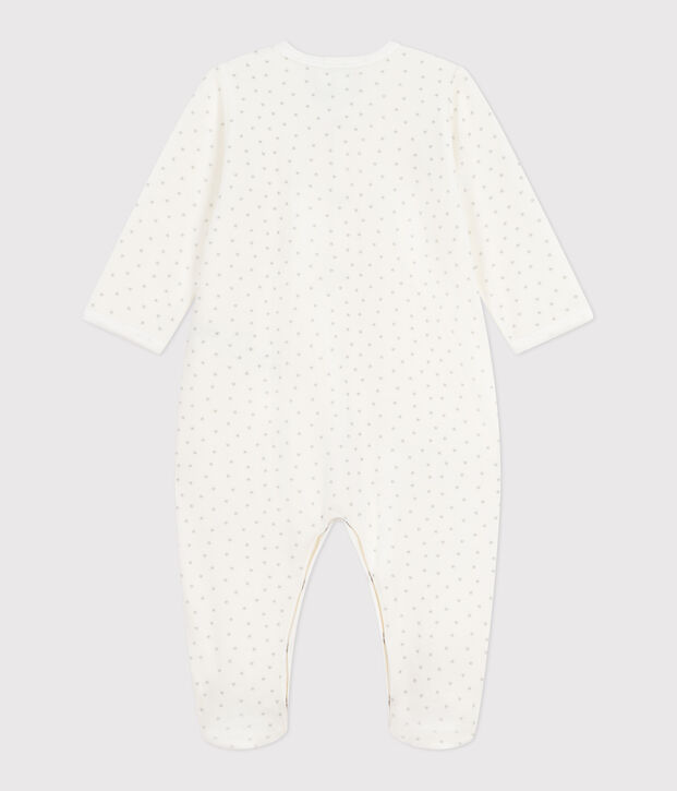 Pyjama b&eacute;b&eacute; en velours imprim&eacute; petits c&oelig;urs blanc/gris