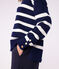 Pull col montant femme en laine et coton à rayures bleu SOIR/ MARSHMALLOW