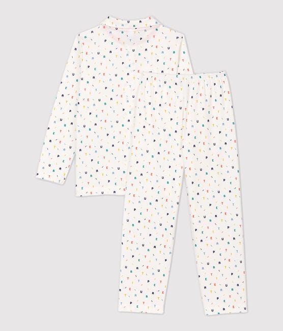 Pyjama imprimé lettres multicolores petit garçon en coton biologique blanc MARSHMALLOW/blanc MULTICO