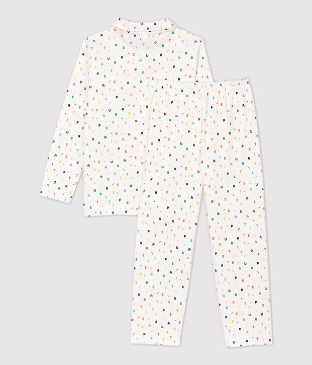 Pyjama imprim&eacute; lettres multicolores petit gar&ccedil;on en coton biologique blanc/multicouleur