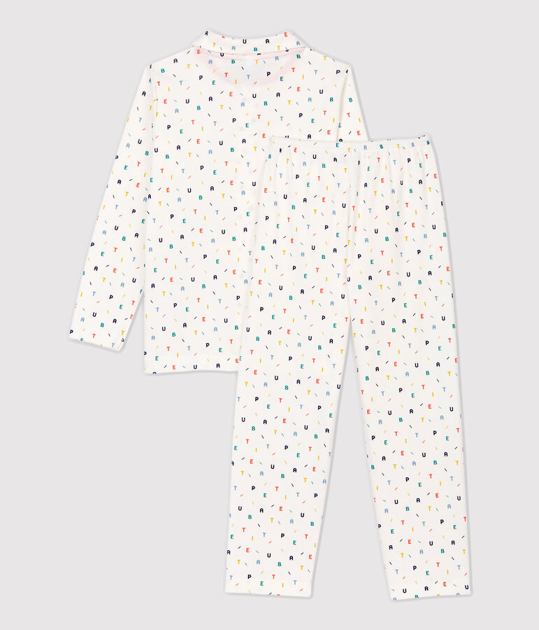 Pyjama imprim&eacute; lettres multicolores petit gar&ccedil;on en coton biologique blanc MARSHMALLOW/blanc MULTICO
