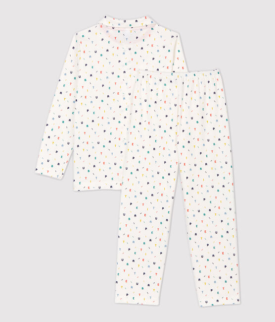 Pyjama imprimé lettres multicolores petit garçon en coton biologique blanc MARSHMALLOW/blanc MULTICO