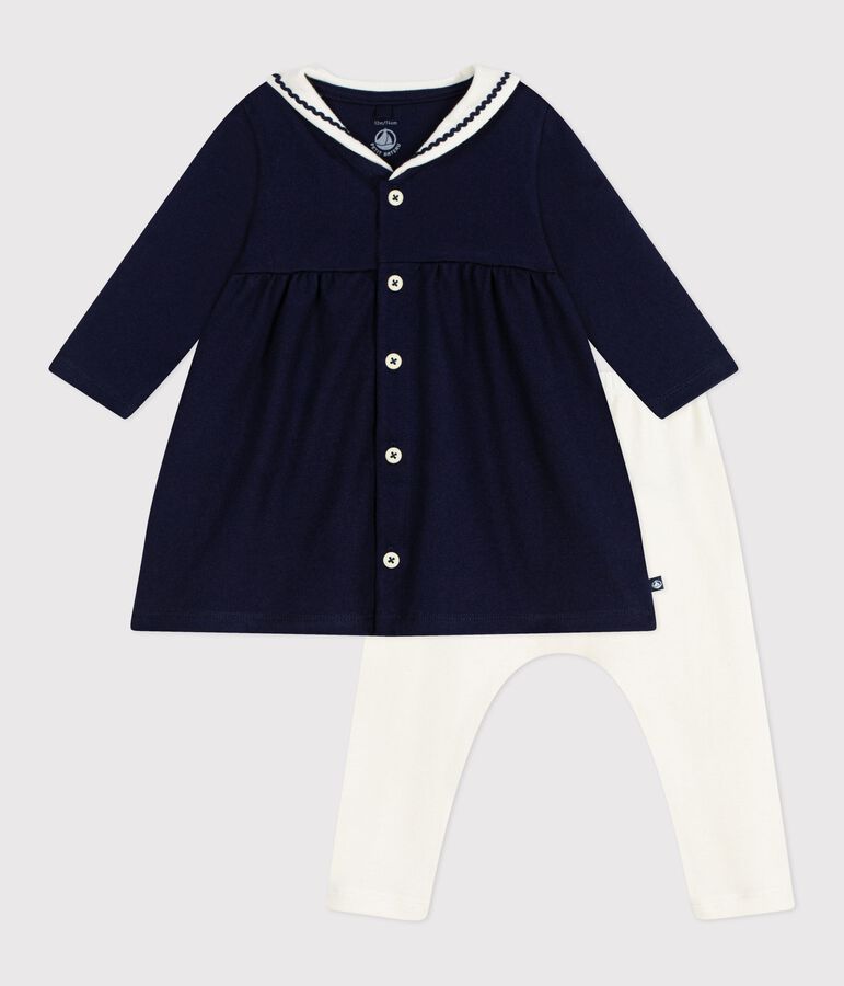 Robe b&eacute;b&eacute; esprit marin et col vareuse et legging en coton bleu SOIR/ MILK