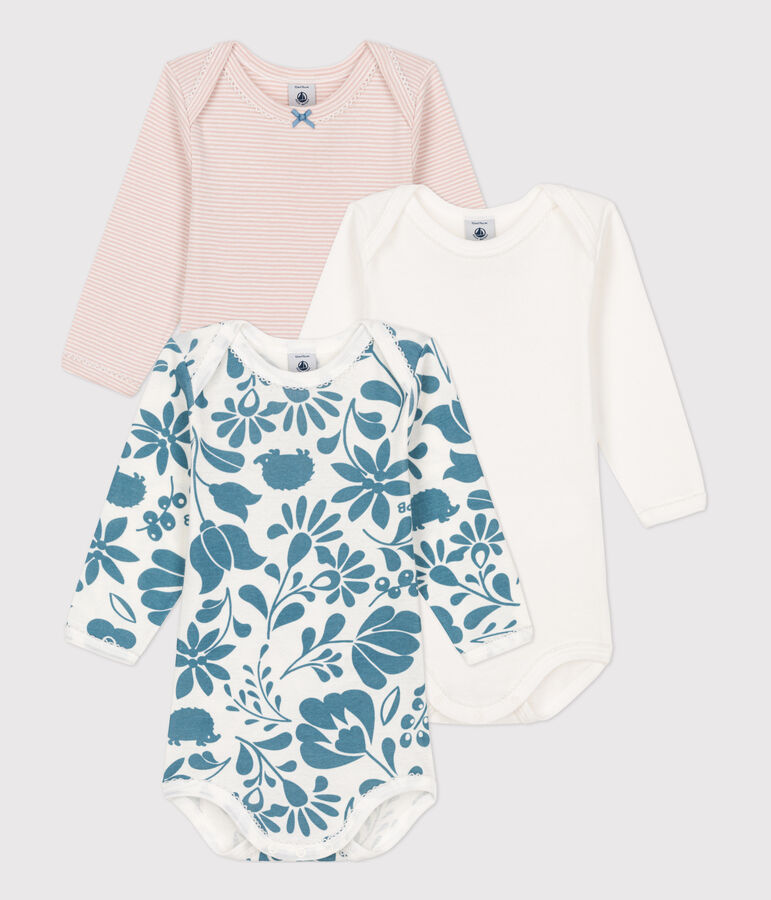 Lot de 3 bodies manches longues fleur b&eacute;b&eacute; en coton variante 1