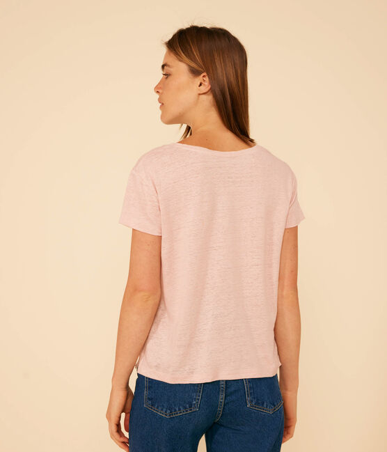 Tee-shirt Le Droit col rond en lin femme rose SALINE