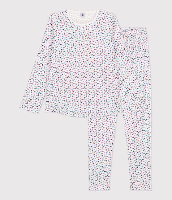 Pyjama imprimé fleuri petite fille en coton blanc MARSHMALLOW/blanc MULTICO
