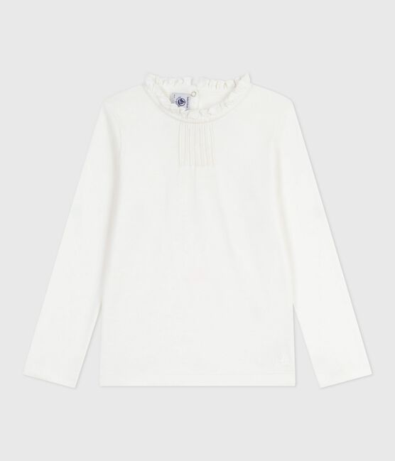 Tee-shirt enfant manches longues en coton uni blanc MARSHMALLOW