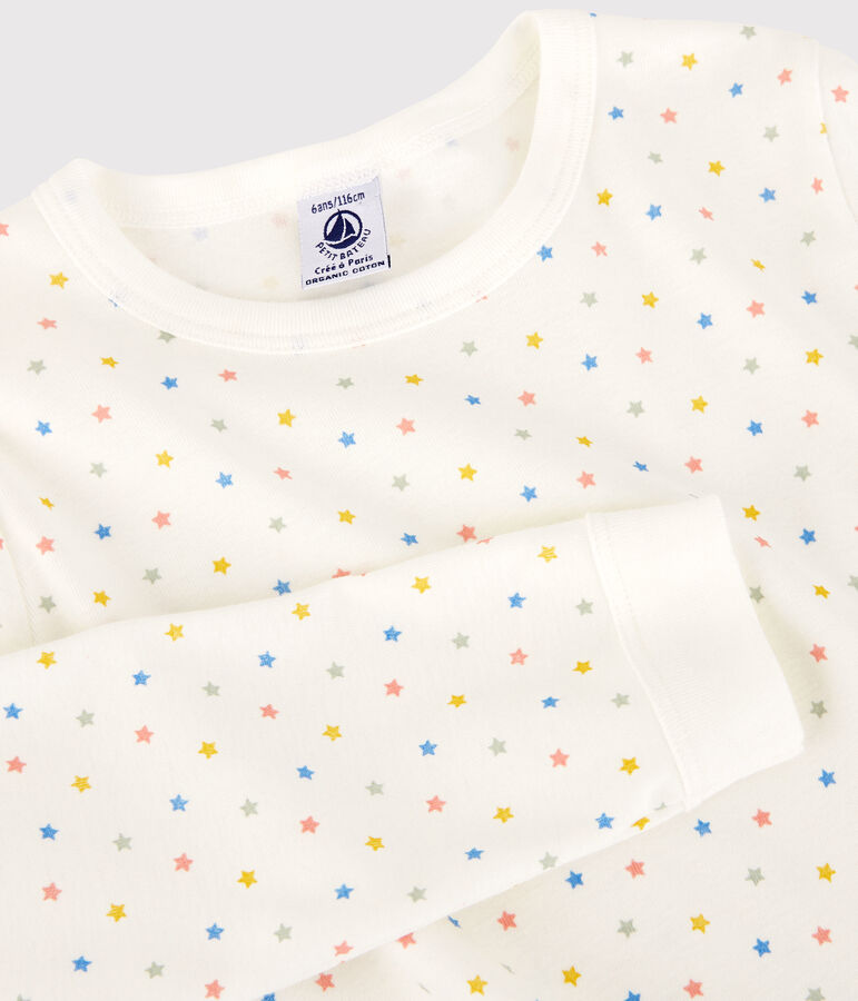 Pyjama &eacute;toiles multicolores en coton enfant blanc MARSHMALLOW/blanc MULTICO
