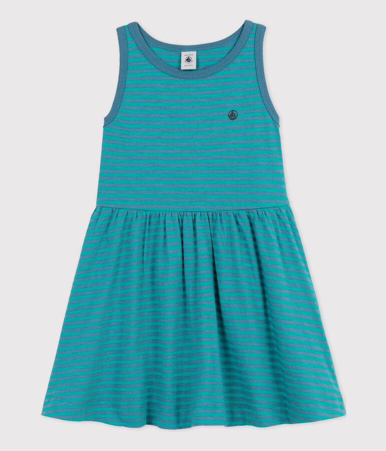 Robe ray&eacute;e sans manches en coton enfant fille vert LAVIS/bleu VERDE