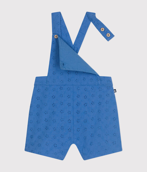 Salopette courte en broderie anglaise b&eacute;b&eacute; bleu