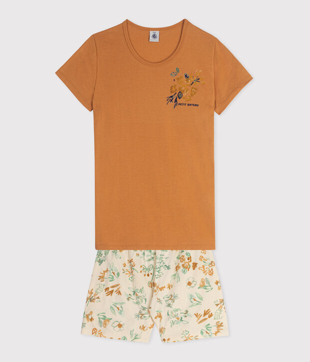 Pyjama short enfant en coton orange/multicouleur