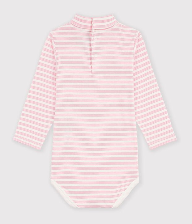 Body b&eacute;b&eacute; col roul&eacute; en coton &agrave; rayures rose/rose