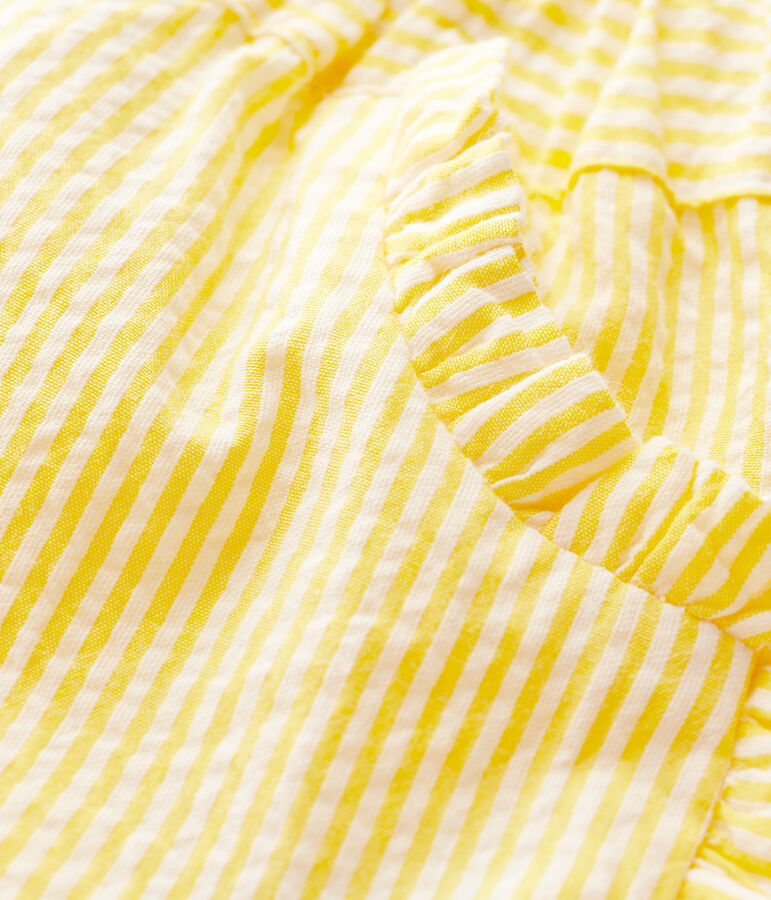 Short ray&eacute; en seersucker b&eacute;b&eacute; fille jaune SHINE/blanc MARSHMALLOW