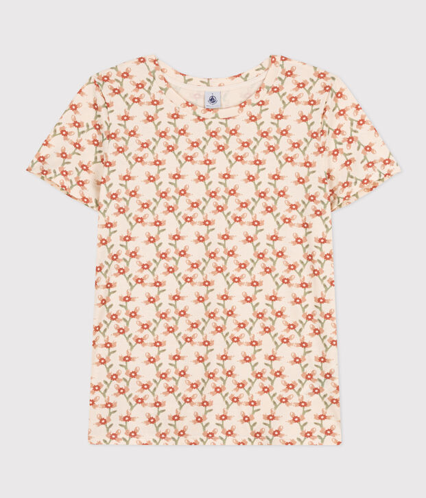Tee-shirt LE DROIT col rond en coton Femme &eacute;cru/multicouleur
