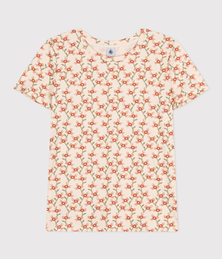 Tee-shirt LE DROIT col rond en coton Femme &eacute;cru/multicouleur