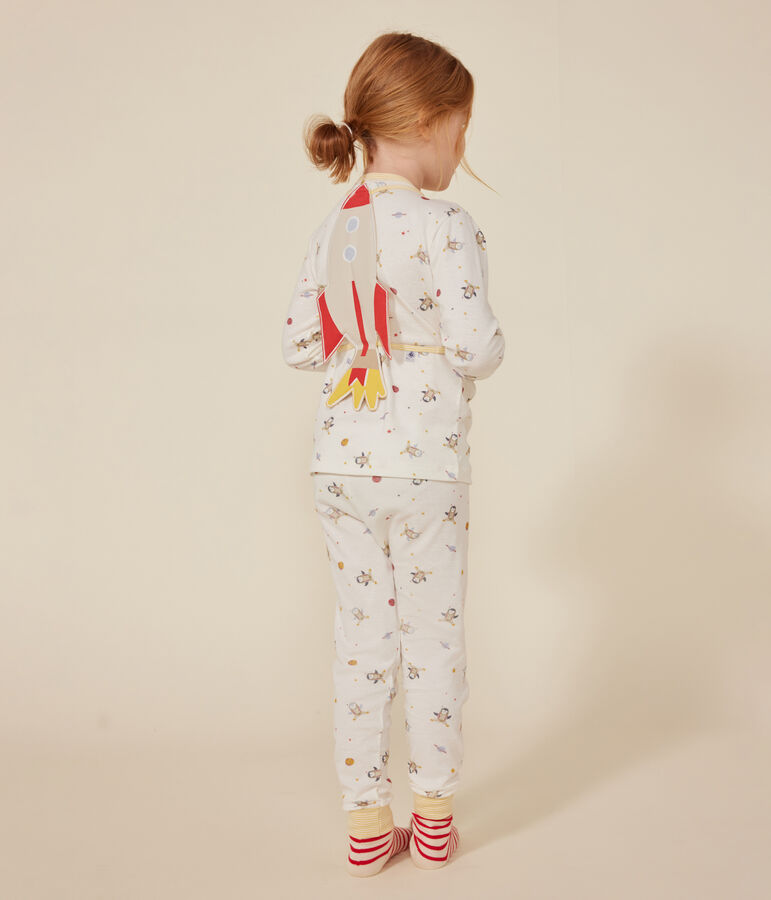 Pyjama d&eacute;guisement en coton imprim&eacute; espace enfant blanc MARSHMALLOW/blanc MULTICO