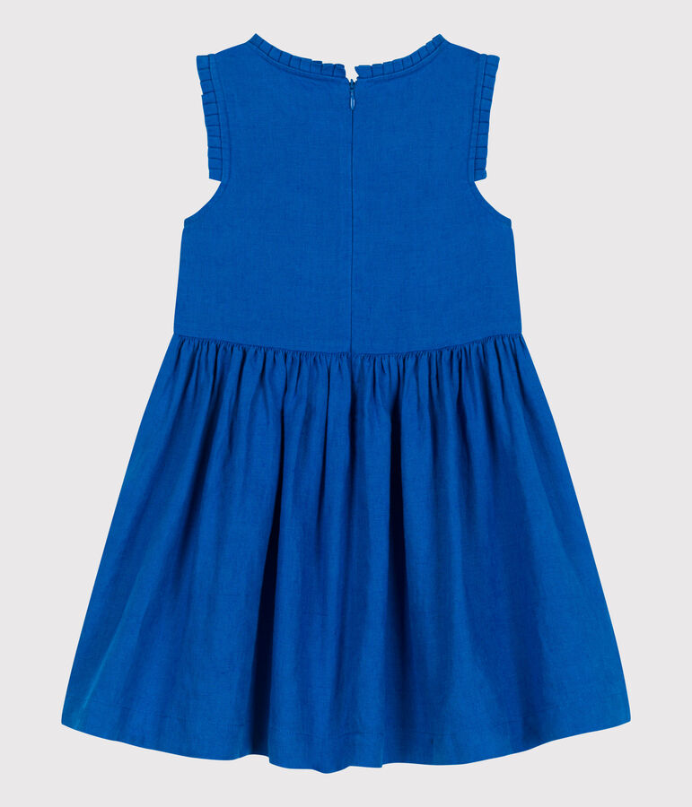 Robe sans manches enfant en lin uni bleu PORCELANA