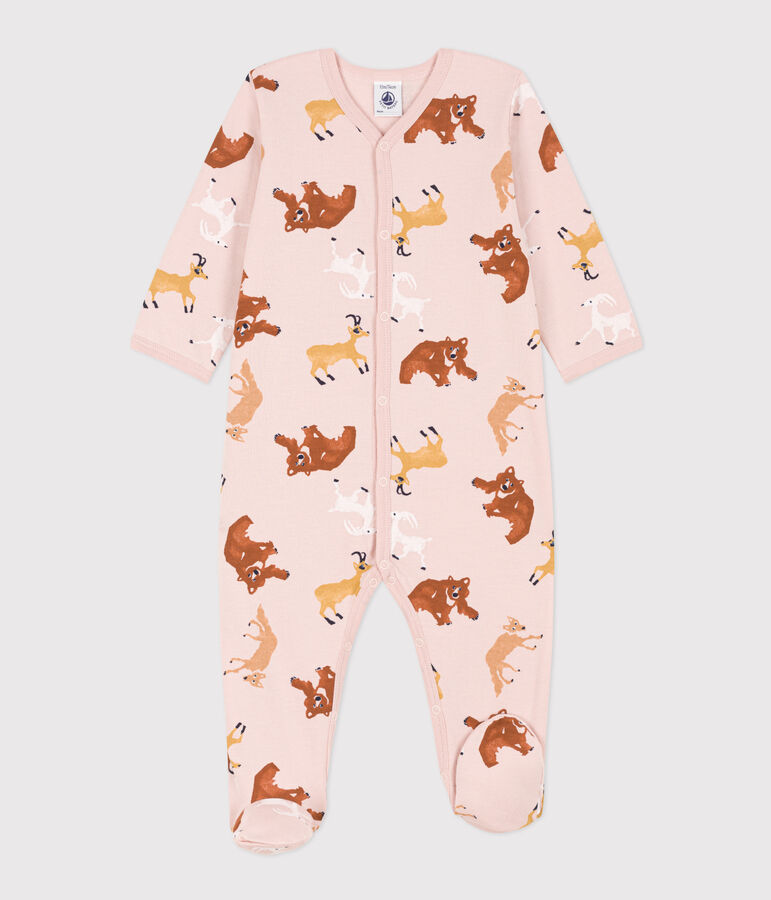 Pyjama b&eacute;b&eacute; animaux en molleton rose SALINE/blanc MULTICO
