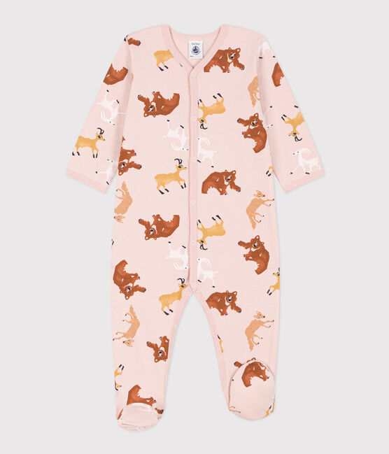 Pyjama bébé animaux en molleton rose SALINE/blanc MULTICO